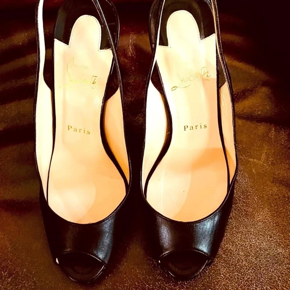 Christian Louboutin, Private number kid leather sling back platform peep EU37.5